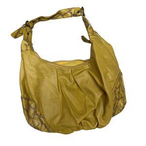 Womens Yellow Faux Leather Hobo Shoulder‎ Bag Snake Print Adjustable Strap